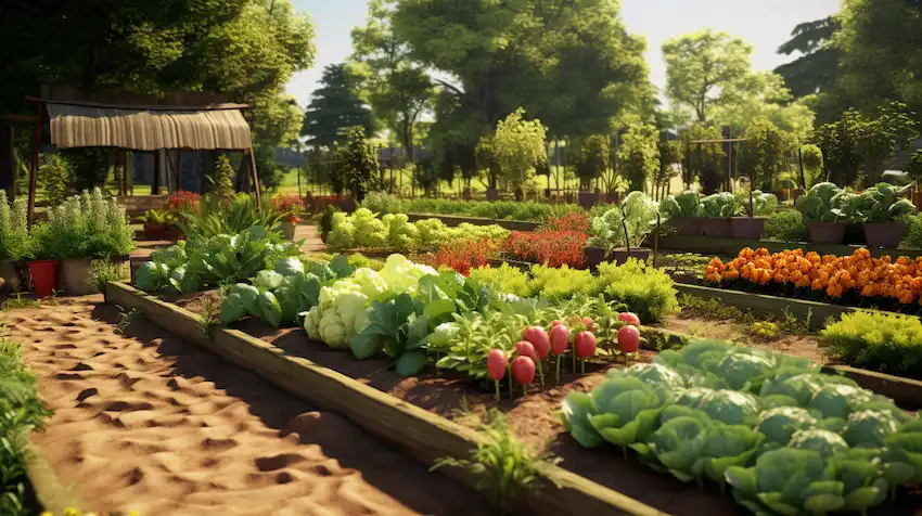 jardin avec rangées de légumes