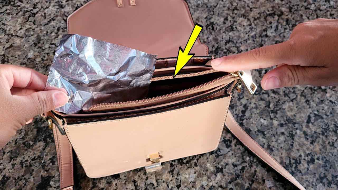 carta stagnola in borsa Papier d’aluminium dans le sac